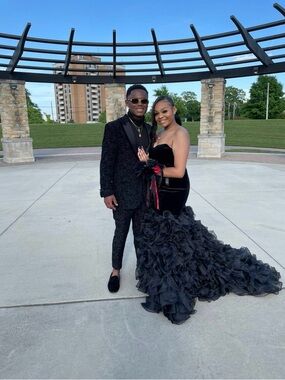 Black Velvet Ruffle Mermaid Prom Gown
